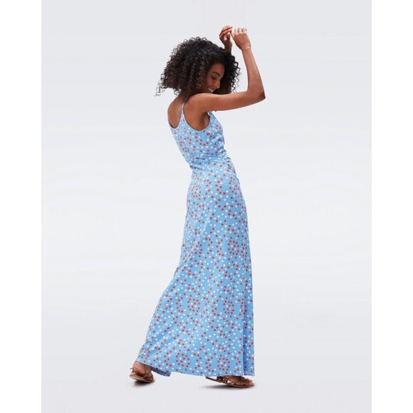 New Diane Von Furstenberg Sky Blue Maxi Dress Size Large New With Tags - Picture 2 of 6